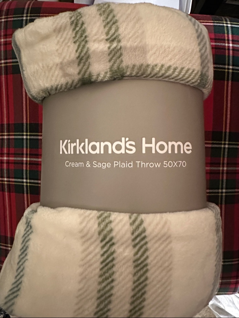 Kirkland’s Home Cream & Sage Plaid Throw
